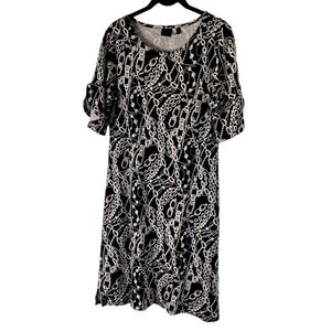 Rafaella Black White Chain Print Women's Dress 100% Cotton Size Small